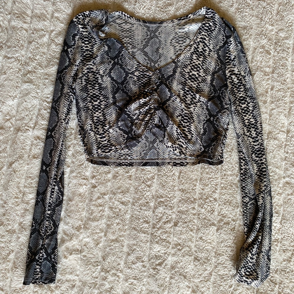 Snakeskin Long Sleeve Crop Top